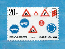 (31) Corée Du NORD °- 1987 - Sécurité Routière Panneaux De Signalisation . Yvert. 1868. Oblitérér. - Korea, North