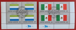 UNO NEW YORK 1985 MEXICO AMERICA SIERRA LEONE AFRICA FLAG OF NATIONS BLOC OF FOUR FIRST DAY FULL GUM - Oblitérés