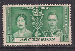 Ascension 1937 KGV1 1d Coronation Green MM SG 35 ( L929 ) - Ascension (Ile De L')