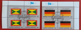 UNO NEW YORK 1985 DEUTSCHLAND GERMANY EUROPE GRENADA AMERICA FLAG OF NATIONS BLOC OF FOUR FIRST DAY FULL GUM - Usati