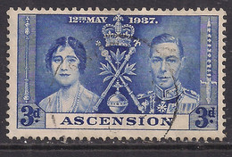 Ascension 1937 KGV1 3d Coronation Bright Blue Used SG 37 ( L768 ) - Ascension