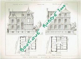 2 PLANS DESSINS 1898 SAINT CLOUD VILLA RUE DES CHAMPS ET AVENUE MAGENTA ARCHITECTE CASIMIR LECLERE - Ile-de-France