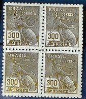 Brazil Stamp Regular Cod Rhm 302 Grandma Mercury And Globe 300 Reis Filigree N 1936 Block Of 4 1936 Block Of 4 - Nuevos
