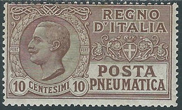 1913-23 REGNO POSTA PNEUMATICA 10 CENT MH * - RF39-4 - Pneumatische Post