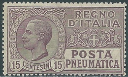 1913-23 REGNO POSTA PNEUMATICA 15 CENT MNH ** - RF39 - Pneumatische Post