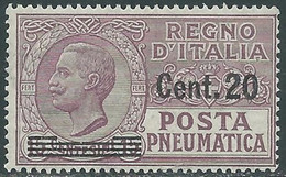 1924-25 REGNO POSTA PNEUMATICA SOPRASTAMPATO 20 SU 15 CENT MNH ** - RF39-2 - Pneumatic Mail