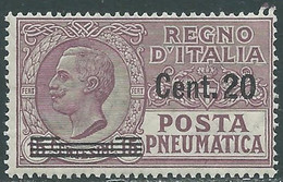 1924-25 REGNO POSTA PNEUMATICA SOPRASTAMPATO 20 SU 15 CENT MNH ** - RF39-3 - Correo Neumático