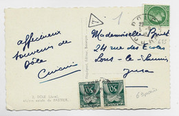 MAZELIN 80C VERT SEUL CARTE 5 MOTS DOLE JURA 3.6.1945 POUR LONS JURA TAXE GERBES 50C PAIRE - 1945-47 Cérès De Mazelin