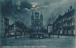 BRUXELLES - AVENUE DE LA REINE ET EGLISE DE LAKEN (CARTE LUMINEUSE) - Brüssel Bei Nacht