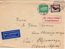 54227 - Deutsches Reich - 1932 - 1RM Luftpost MiF A LpBf HAMBURG -> OTJIWARANGO (Suedwestafrika) - Lettres & Documents