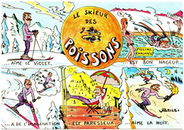 Astrologie : Horoskop - Horoscope - Zodiaque : Poissons - Fische - Pisces : Illustrateur à Identifier : Le Skieur : CPM - Astrology