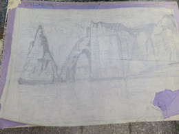 Dessin Ancien Etretat Les Falaises L'Aiguille Creuse Provient Du Fonds Ancien F Kaiser Artiste De Le Havre 76 - Dessins