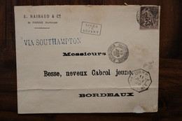 Martinique 1888 St Pierre Via Southampton France Cover Cad Ligne A Paquebot N°1 Après Le Départ Cachet Maritime RARE ! - Cartas & Documentos