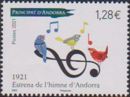 FRENCH ANDORRA, 2021, MNH, MUSCI, BIRDS, ANTHEM OF ANDORRA, 1v - Music