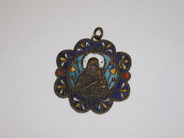 *JOLI BIJOU PENDENTIF VIERGE A L'ENFANT EMAUX CLOISONNES LAITON Argenté E - Colgantes