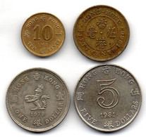 HONG KONG, Set Of Four Coins 10, 50 Cents, 1, 5 Dollars, Nickel-Brass, Copper-Nickel, Year 1979-82 KM # 49, 41, 43, 46 - Hong Kong