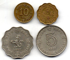 HONG KONG, Set Of Four Coins 10, 20 Cents, 2, 5 Dollars, Nickel-Brass, Copper-Nickel, Year 1986-90, KM # 55, 59, 60, 56 - Hong Kong