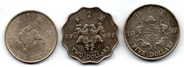 HONG KONG, Set Of Three Coins 1, 2, 5 Dollars, Copper-Nickel, Year 1997, KM # 69a, 76, 77, PROOF. - Hong Kong