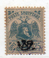 SS3057 - ALBANIA 1920 , 25 Q Bleu N. 109 Usato. - Albania