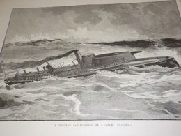 GRAVURE BATEAU CANON LE GABRIEL CHARMES 1886 - Boats