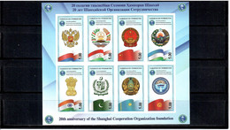 Tajikistan 2021.  Shanghai Cooperation Organization Coat Of Arms, Flags . Imperf. M/S Of 8 - Tadschikistan