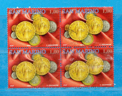(L) S.Marino ° 2005 - MONETE Di San Marino.  Unif. 2047. Quartina  Usato - Used Stamps