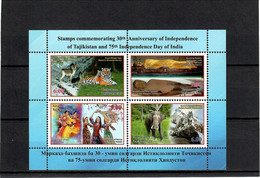 Tajikistan 2021. Independence Of Tajikistan And India (Leopard , Tiger , Elephant , Dances , Buddha ). S S Of 4 - Tagikistan