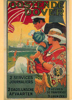 Publicite - Oostende Dover 2 Services Journaliers - Illustration Lentrein J Illustrateur - Vintage - Reproduction D'Affi - Advertising