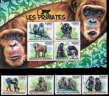 Burundi 2011 S/Sheet & Stamps Primates - Scimmie