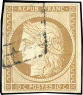 O 1 -- 10c. Bistre-jaune. Obl. Grille Légère. TB. - 1849-1850 Cérès