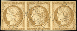 O 1a -- Bande De 3 Du 10c. Bistre-brun. Obl. PC. TB. - 1849-1850 Cérès