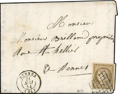 O 1c -- 10c. Bistre-verdâtre Foncé, Obl. Grille S/lettre Manuscrite De MONTAUBAN Le 30 Mai 1851 à Destination De RENNES. - 1849-1850 Ceres