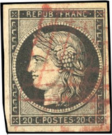O 3 -- 20c. Noir S/jaune. Obl Grille Rouge. Belles Marges. TB. - 1849-1850 Ceres