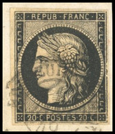 O 3 -- 20c. Noir S/jaune. Obl. S/petit Fragment Frappé Du CàD De BRETEUIL-SUR-NOYE Du 1er Janvier 1849. SUP. - 1849-1850 Cérès