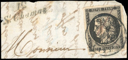 O 3 -- 20c. Noir S/jaune Obl. CàD Du 9 Janvier 1849 De SALON Et Plume S/fragment. SUP. - 1849-1850 Cérès