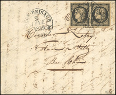 O 3 -- Paire Du 20c. Noir Obl. Grand CàD Type 12 Demi Fleuron De NEUF BRISACH Du 2 Janvier 1849 S/lettre à Destination D - 1849-1850 Ceres