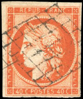 O 5b -- 40c. Orange Très Foncé. Obl. Grille. TB. - 1849-1850 Cérès