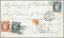 O 6+4 X 2 -- 1F. Carmin + 2x 25c. Bleu (def) Obl. Grille Sans Fin S/lettre Frappée Du CàD De PARIS Du 23 Juin 1851 à Des - 1849-1850 Cérès