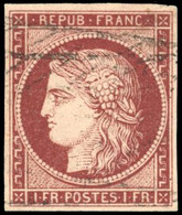 O 6b -- 1F. Carmin Très Foncé. Obl. Grille Sans Fin. Nuance De Référence. SUP. - 1849-1850 Cérès