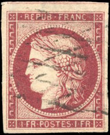 O 6b -- 1F. Carmin Foncé. Obl. Grille Sans Fin. SUP. - 1849-1850 Cérès