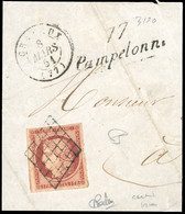 O 6B -- 1F. Carmin-brun Obl. Grille S/fragment Frappé Du CàD De BORDEAUX Du 8 Mars 1851 Et De La Cursive ''77 PAINPELONN - 1849-1850 Cérès