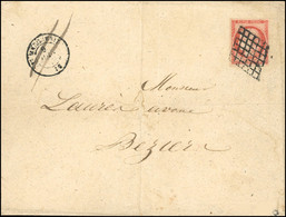 O 7a -- 1F. Vermillon Vif Obl. Grille Sur Lettre Frappée Du CàD De STE MARGUERITE Du 9 Juin 1849 à Destination De BEZIER - 1849-1850 Cérès