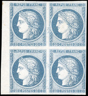 * 8b -- 20c. Bleu Sur Azuré. Non émis. Bloc De 4. BdeF. SUP. RR. - 1849-1850 Cérès