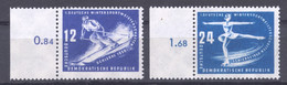 Germany, DDR, 1950, Winter Sports, Downhill Skiing, Figure Skating, MNH, Michel 246-247 - Neufs