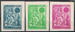 Tres Sello Viñeta Distinto Color GRACIA (Barcelona) 1957. Reina En Trono  * - Errors & Oddities