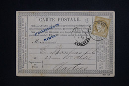 FRANCE - Cérès 15ct Sur Carte Précurseur De Nimes Pour Chartres En 1876 - L 129057 - Vorläufer