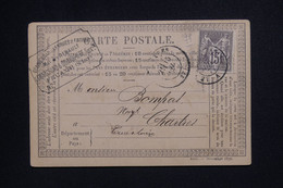 FRANCE - Sage 15ct Sur Carte Précurseur De Fécamp Pour Chartres En 1877 - L 129059 - Vorläufer