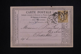 FRANCE - Cérès 15ct Sur Carte Précurseur De Le Mans  Pour Chartres En 1875 - L 129062 - Precursor Cards