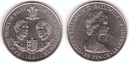 Guernsey - 25 Pence 1981 AUNC Lady Diana And Prince Bolivik And Guernsey Lemberg-Zp - Guernsey
