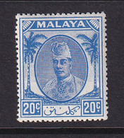 Malaya - Kelantan: 1951/55   Sultan Ibrahim    SG73    20c   Bright Blue  MH - Kelantan